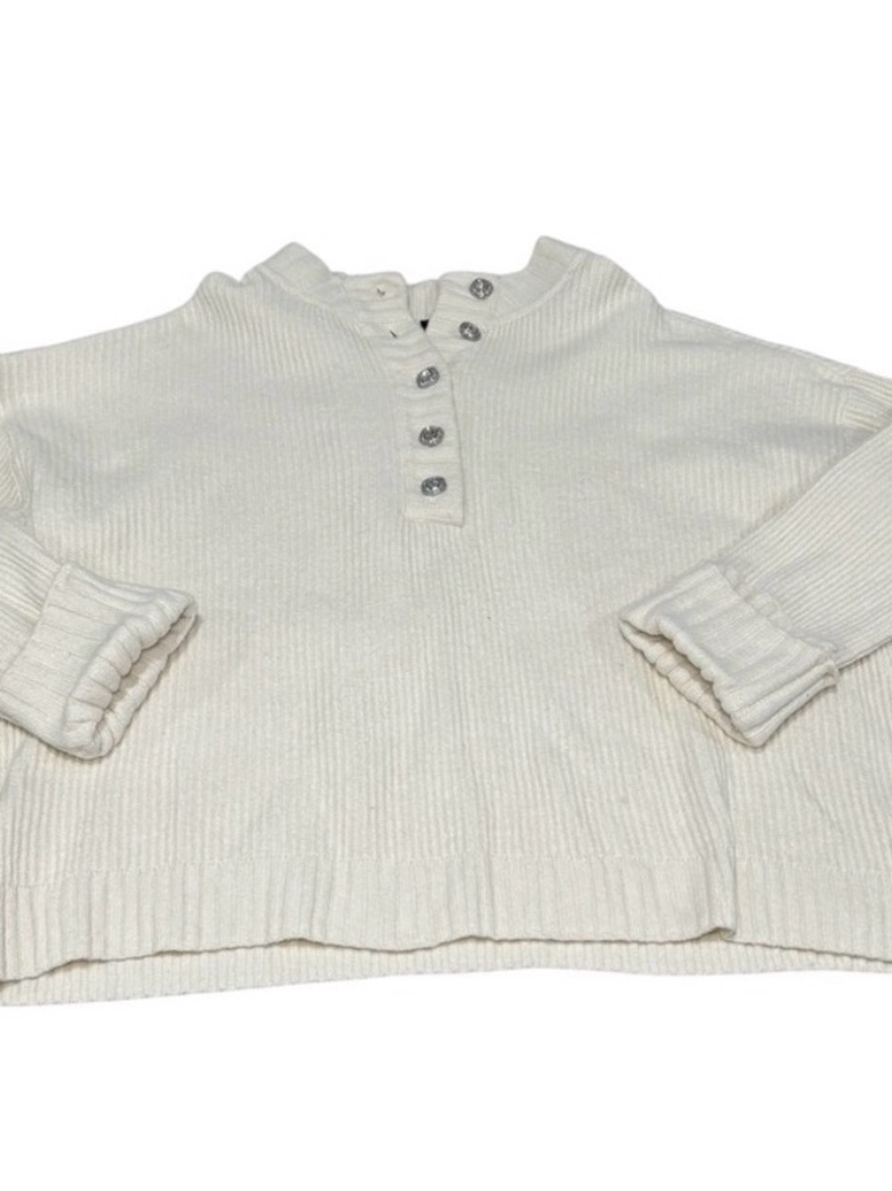 Talbots Ivory Ribbed Button-Placket Sweater - Picture 2 of 8